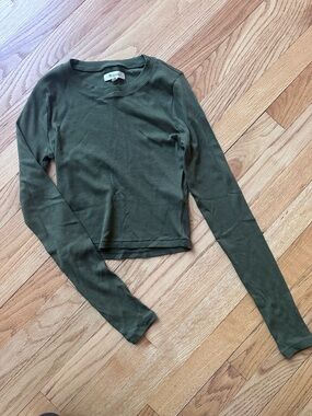Madewell Olive Green Rib Long Sleeve Crop Top